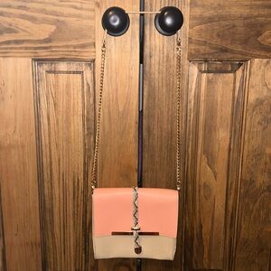 pink and tan purse